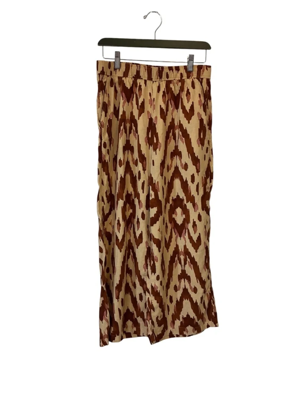 Nicole Miller Wide Leg Pants Linen Boho Retro Cottagecore Tan Brown Ikat Print S - Picture 6 of 6